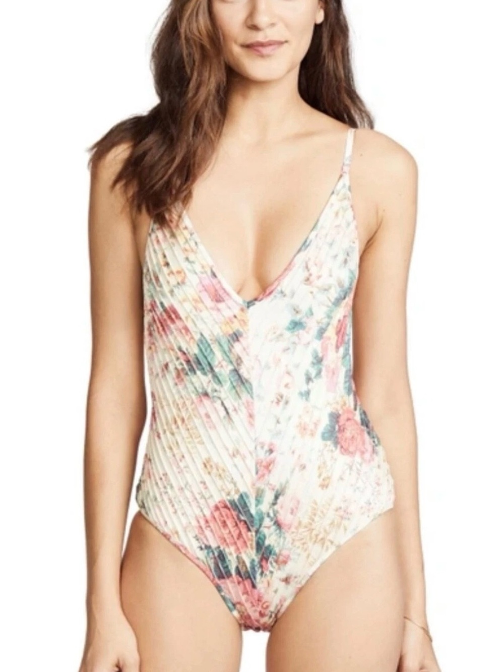 ZIMMERMANN Floral Printed Plunging V-Neck  One-Piece Swimsuit US 6-8 (Med) $549 - Picture 3 of 9